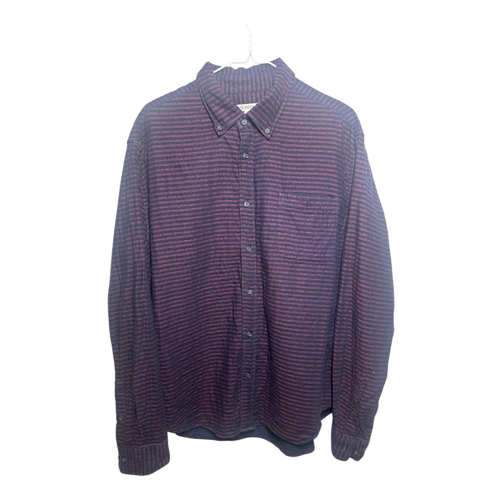 Merona Men's Button-Down Shirt Striped Long Sleeve Burgundy Navy XL
